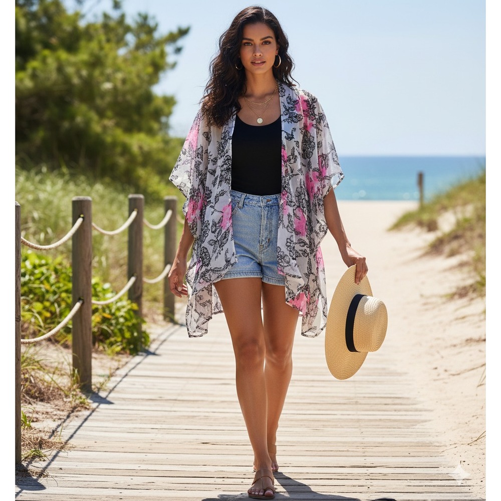 Lush Floral Sheer Lace Kimono Womens XS Boho Festival Cottagecore Beachy Fun NWT